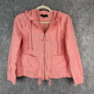 Talbots Coral Washed Linen Hooded Jacket Full Zip Size M Petite Beach‎ Boxy